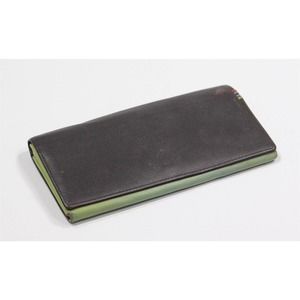 Paul Smith Dark Brown w/ Lime Green Lined Leather Long Bifold Wallet